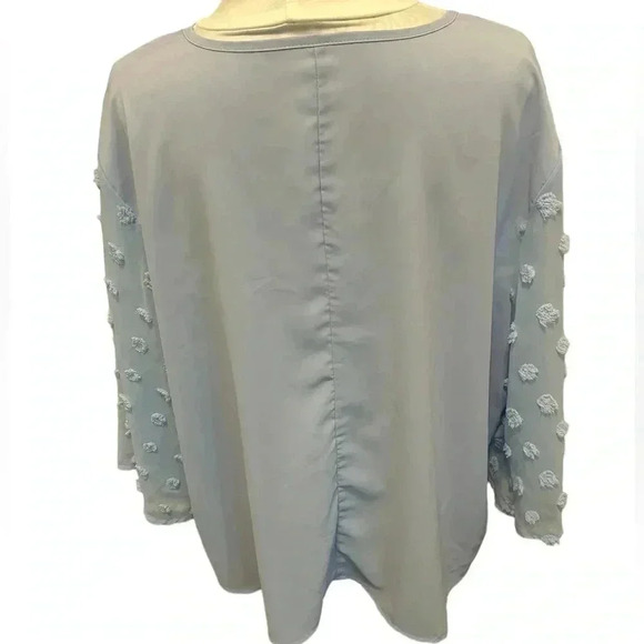 SHEIN LUNE Plus Contrast Swiss Dot Blouse Dusty Blue - Picture 3 of 8